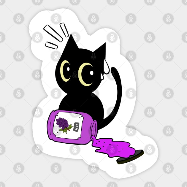 Naughty black cat Spills a jar of grape jam! Sticker by Pet Station